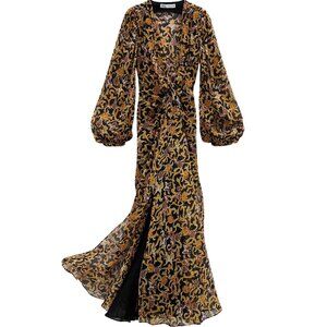 ZARA Black & Gold Floral Knot-Front Maxi Dress | Size M